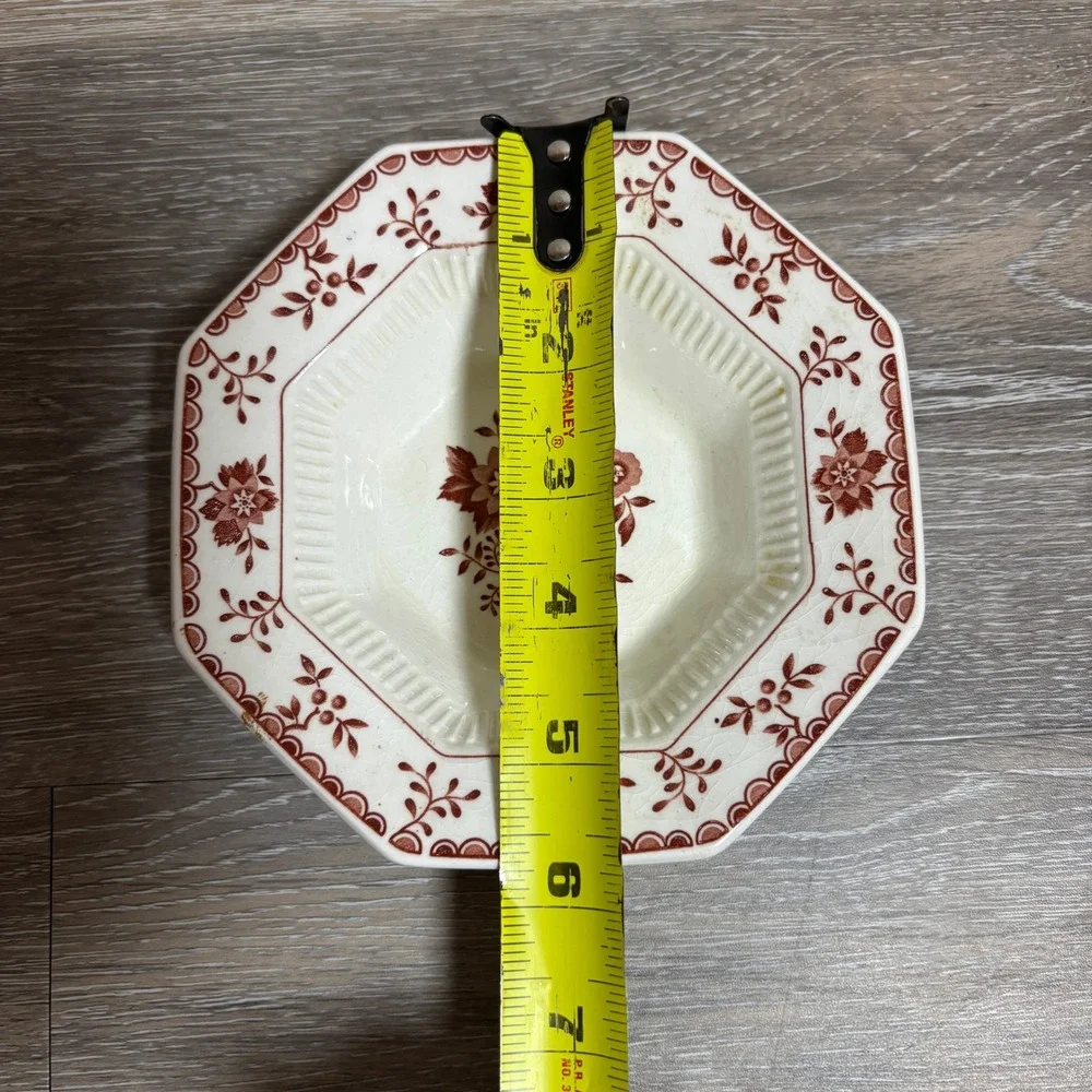 Independence Ironstone 1776 Octagon‎ Bowl Red Floral Pattern Made in Japan
